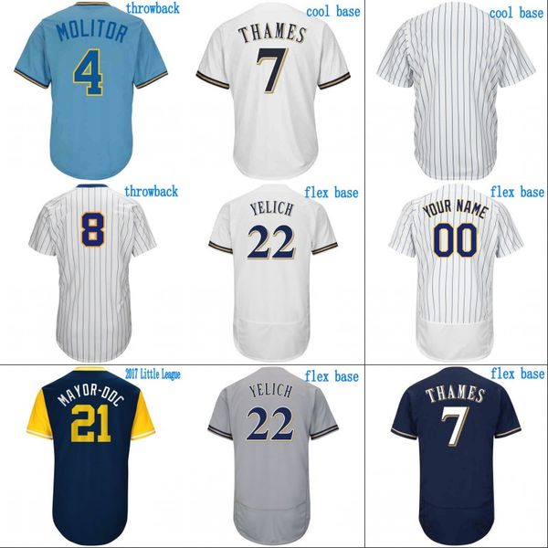 

#7 Eric Thames Jersey Mens Milwaukee 3 Orlando Arcia 5 Jonathan Villar 8 Ryan Braun 14 Hernan Perez 27 Zach Davies Baseball Jerseys S-XXXL
