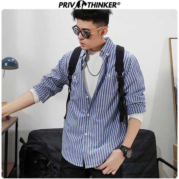 

men's casual shirts fashion japan spring 2021 men striped summer male blouse streetwear loose office oversize mans, White;black