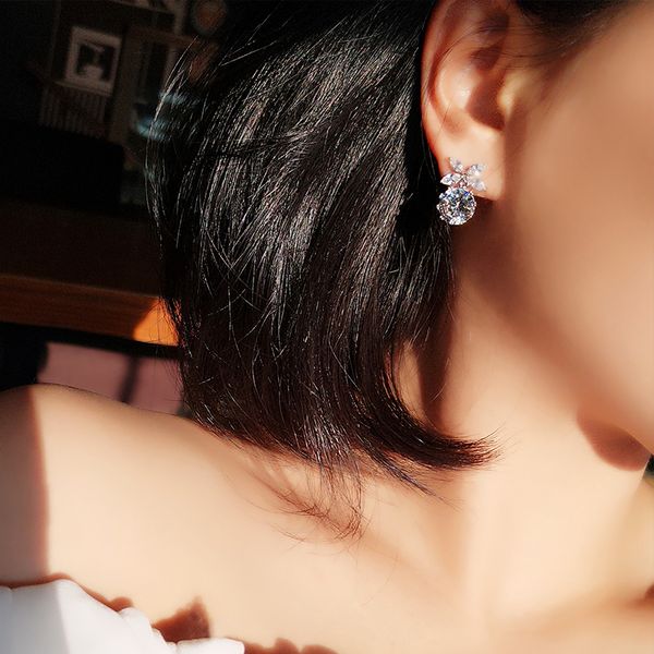 

ladies fashion cute flower zircon ear stud earrings jewelry wedding party party accessories gift discount sale, Golden;silver