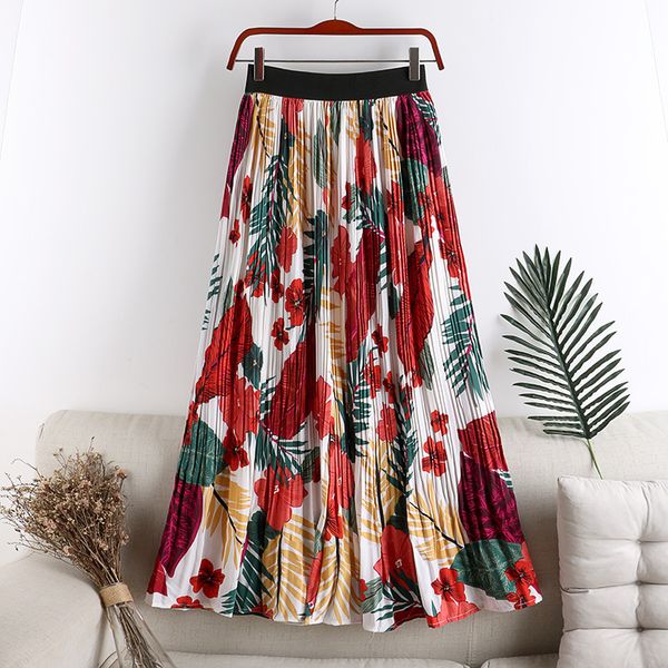 

skirts [ewq] 2021 summer vintage bright clothes chiffon printed pleated skirt korea style loose big hem floral 4 color qv221, Black