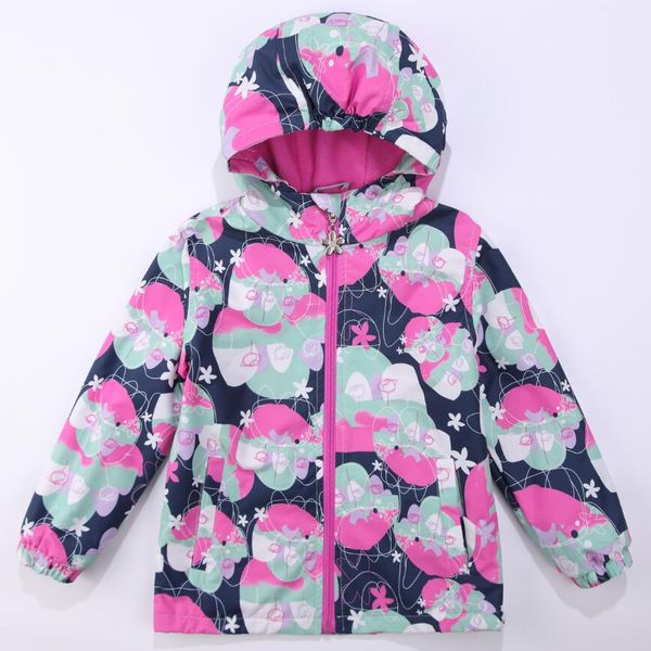 

warm flower print child coat windproof baby girls jackets children outerwear warm polar fleece for 3-12 years old, Blue;gray