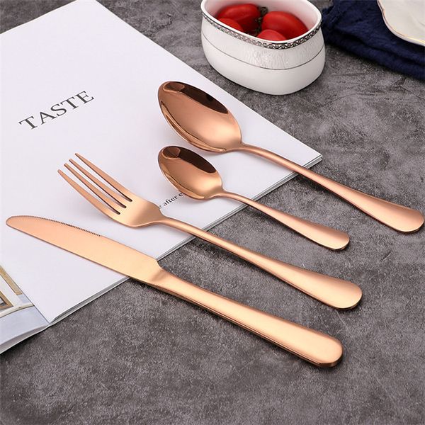 

4pcs western dinnerware set flatware cutlery set rose gold cutlery set knife fork spoon wedding tableware