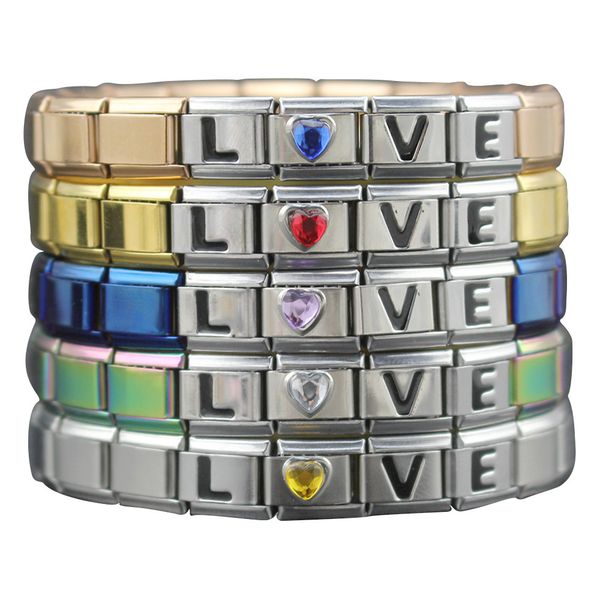 

fyour 2019 моды браслет ювелирных изделий из нержавеющей стали любовные письма charm ссылки браслет подарок для женщин девушки xams g080, Golden;silver