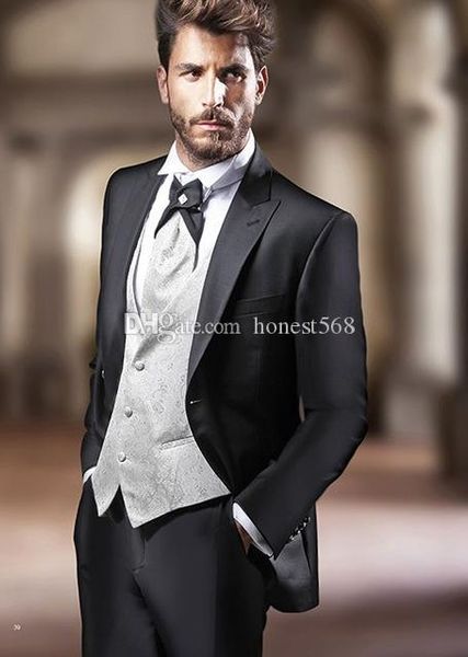 

красивый на одной пуговице жених пик лацкан жених смокинги мужские костюмы свадьба / выпускной вечер / ужин шафер блейзер(куртка+брюки+галст, Black;gray