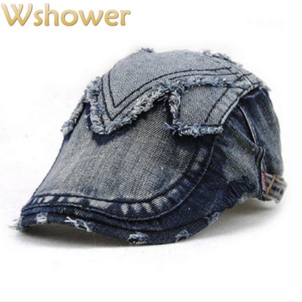 

jamont casual washed denim men berets hat cap spring summer distressed male flat cap cotton adjustable casquette gorras bone, Blue;gray