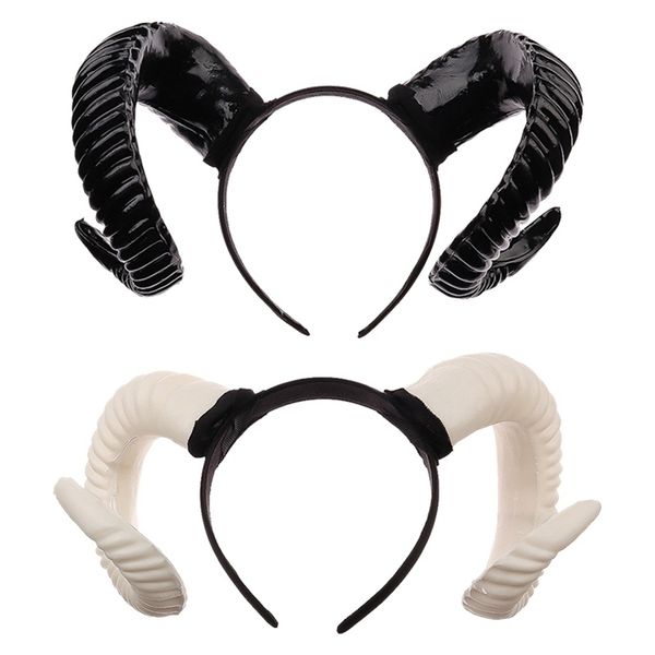 

gothic sheep horn headdress headband beauty horror horns halloween black veil lace retro hair accessories vintage, Golden;white
