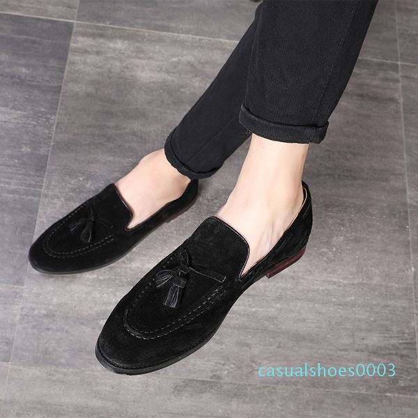 

big size 37-48 tassels genuine leather casual shoes luxury black suede men loafers moccasins slippers formal wedding dress shoes c03