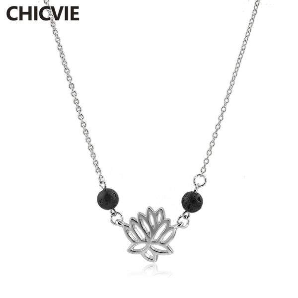 

chicvie jewelry yoga lotus flower necklace buddhism necklace display llava stone diffuser jewellery pendant necklaces sne180022, Silver