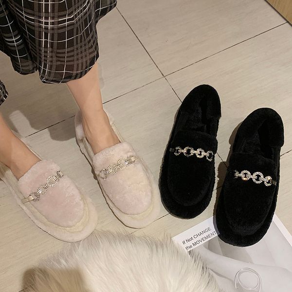 

women loafers fur shoes woman 2019 modis round toe casual female sneakers all-match autumn flats women's moccasins new boat, Black