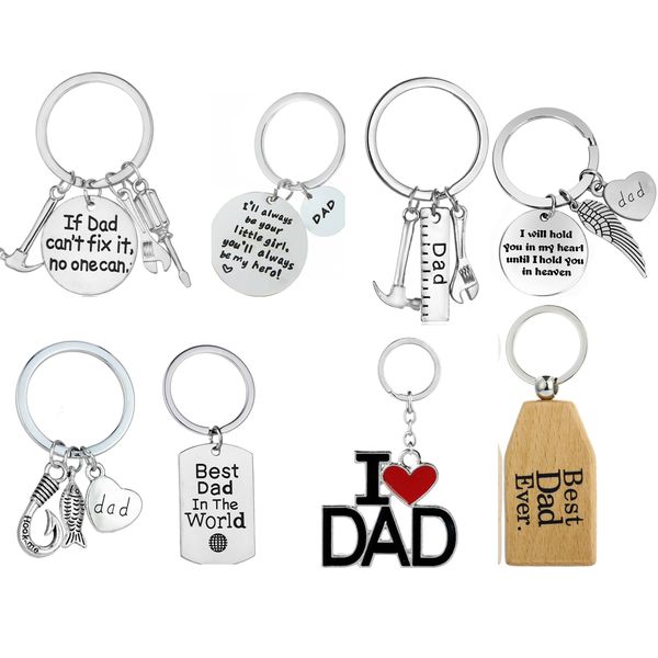 

my dad my hero charm pendant keyring dad father daddy papa keychains father's day gifts family love key ring jewelry accessories, Silver