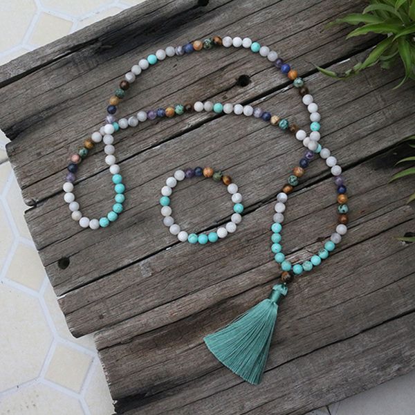 

8mm natural stone beads,turquoise,crazy onyx,sodalite, japamala sets,spiritual jewelry,meditation, inspirational, 108 mala beads, Silver