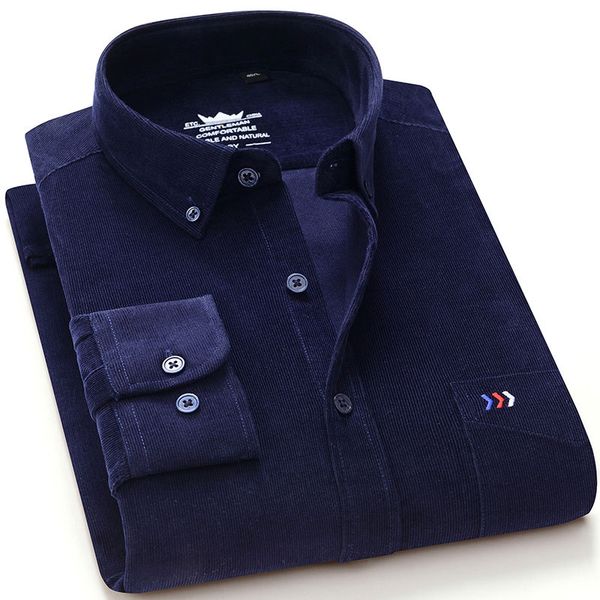 

100% cotton men's long sleeve corduroy shirt solid color regular fit soft button-down holiday casual shirts, White;black