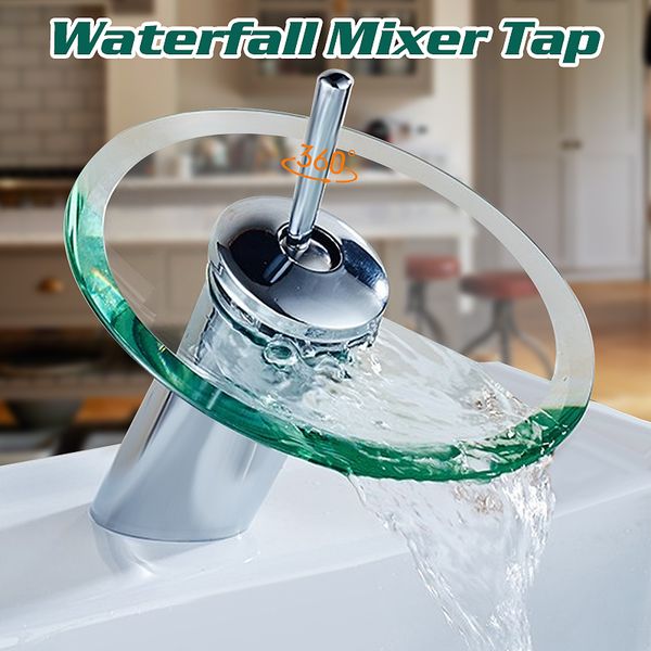 

xueqin bathroom waterfall basin sink mixer tap faucet chrome polished glass edge faucet tap cold and water deck mounted