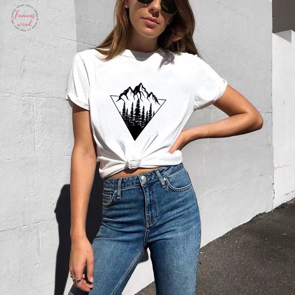 

harajuku women t shirt the forest and mountain gothic kawaii aesthetic plus size streetwear, White