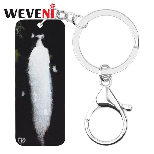 

weveni acrylic rectangle white peacock keychains bird animal keyring jewelry for women teen classic gifts bag car accessories, Silver
