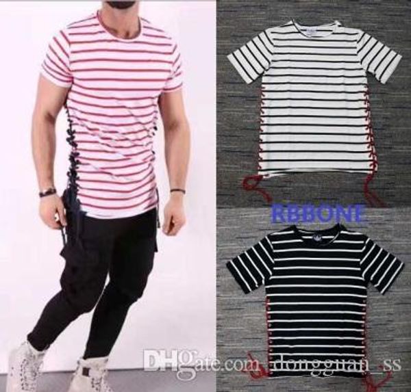 

japanese streetwear t shirt men embroidery t-shirt summber ins striped t-shirt, White;black
