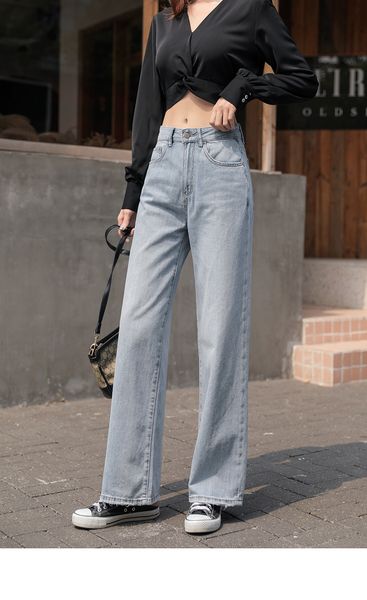 

light blue spring new tall waist loose thin straight jeans trousers children joker