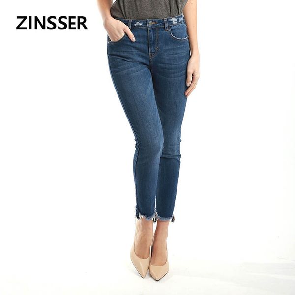 

autumn winter women denim skinny pants stretch destroyed medium waist washed blue black slim elastic ripped lady jeans