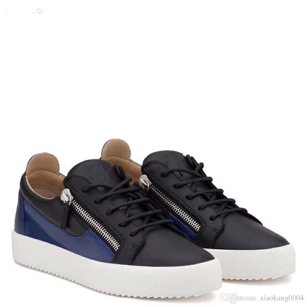 

new 2019 mens womens black leather with canvas patchwork low double zip sneakers,brand casual shoes 35-46 drop shipping mm189601