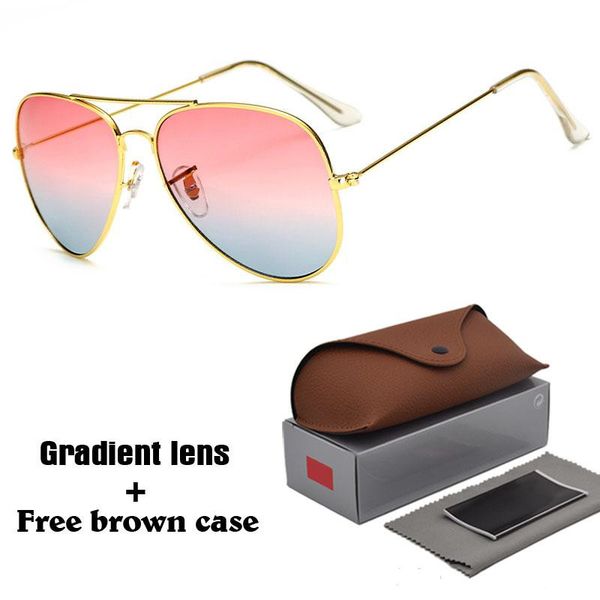 

8 colors brand designer pilot sunglasses for men women metal frame uv400 colorful gradient lens with brown case and box, White;black