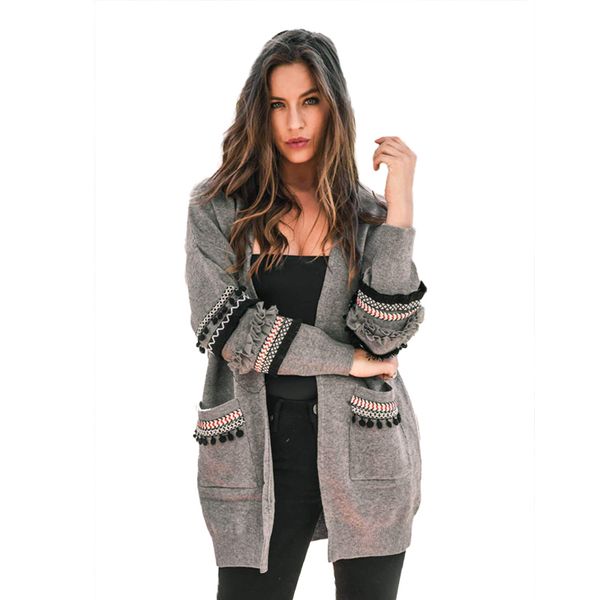 

patchwork long sleeve pockets long cardigan women plus size 2018 autumn winter oversized knitted sweater female jumper, White;black