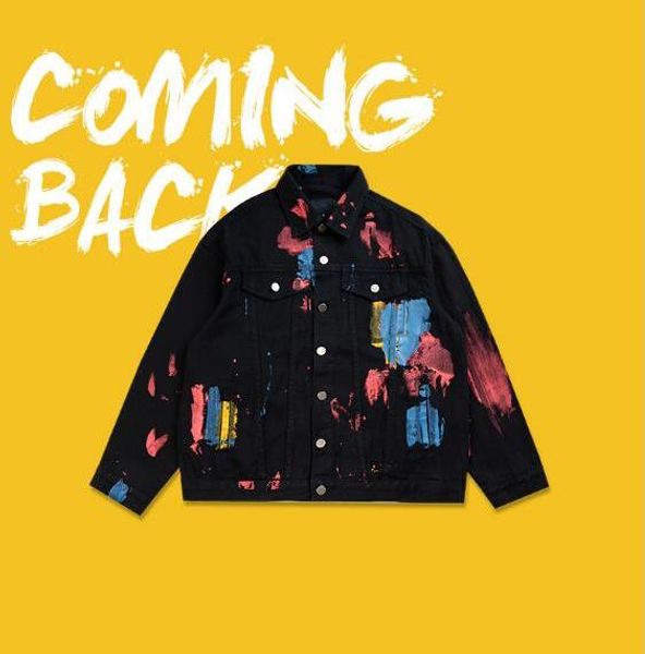 

mens splash paint long sleeve jackets street denim jacket luxury men streetwear brand jacket wear on both sides clothing 2, Black;brown