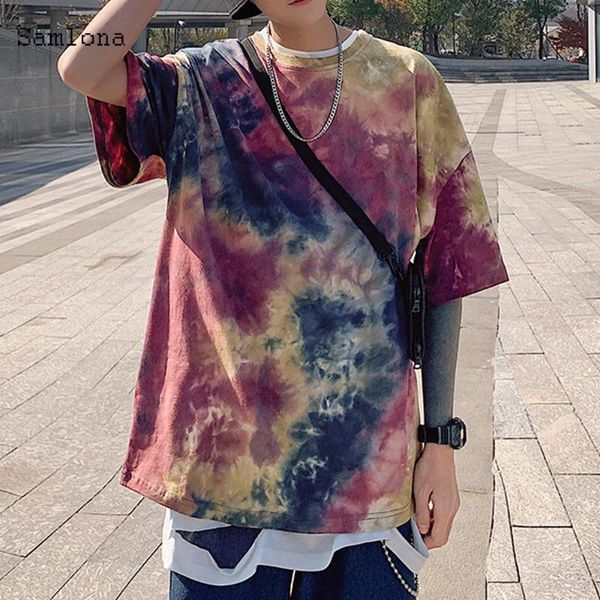 

2020 summer new cotton tie-dye print plus size 5xl o-neck t shirt men harajuku trend loose fashion short sleeve korean male, White;black
