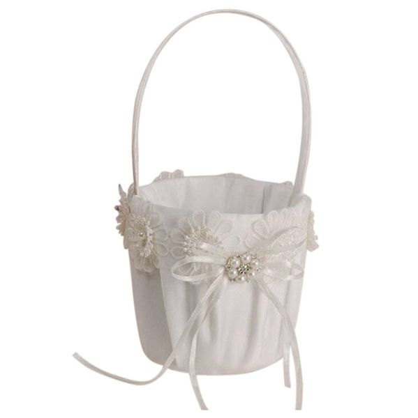 

wedding flower basket fabric storage hand-woven basket flower girl pearl
