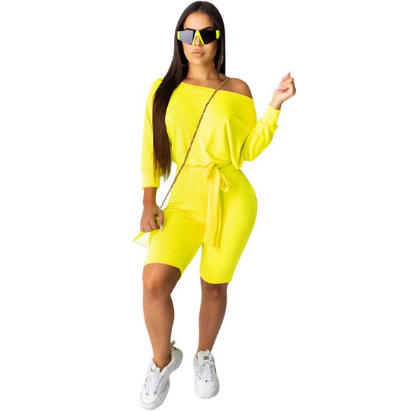 

new fitness sporty active wear solid casual playsuits women autumn long sleeve romper biker bodybuilding jumpsuits shorts sashes, Black;white