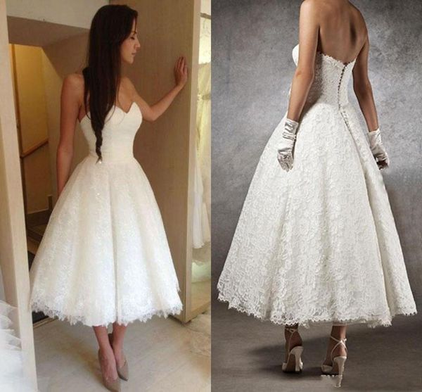 

arabric full lace short wedding dresses sweetheart tea length backless beach garden bridal gowns country vestidoe de noiva, White