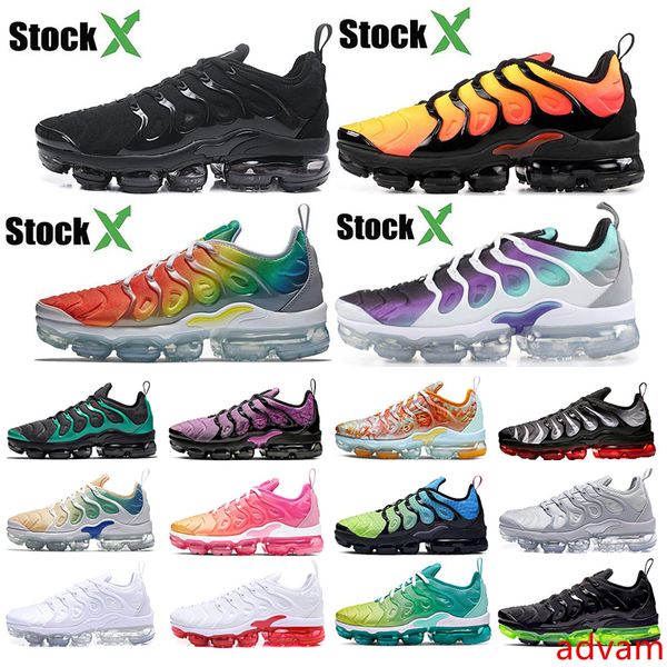 

stock x tn plus rainbow mens womens running shoes bumblebee sunset active fuchsia eagles triple black white women sports sneakers size 36-45