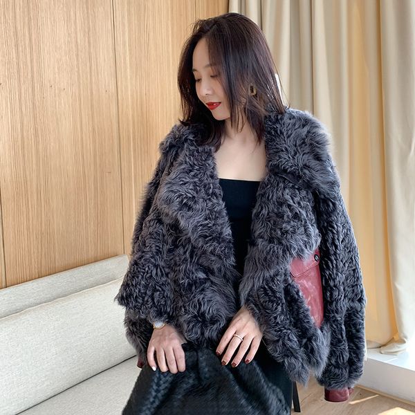 

100% natural real fur coat female vintage sheep fur jacket winter coat women clothes 2020 korean vintage double-faced lw2637, Black