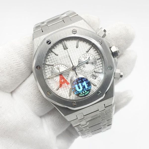 

2020 fashion mens watch 42mm quartz movement chronograph stainless steel men watches sapphire glass male wristwatch quality, Slivery;brown
