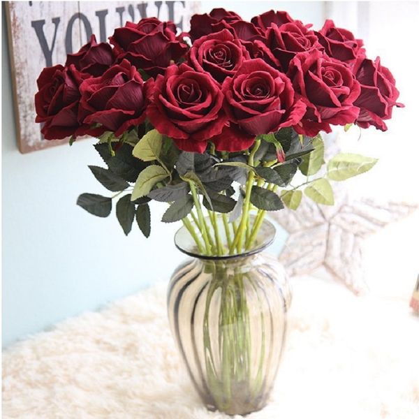 

10pcs 8cm head artificial rose flower bouquet decorative real touch floral weding decoration home living room decor
