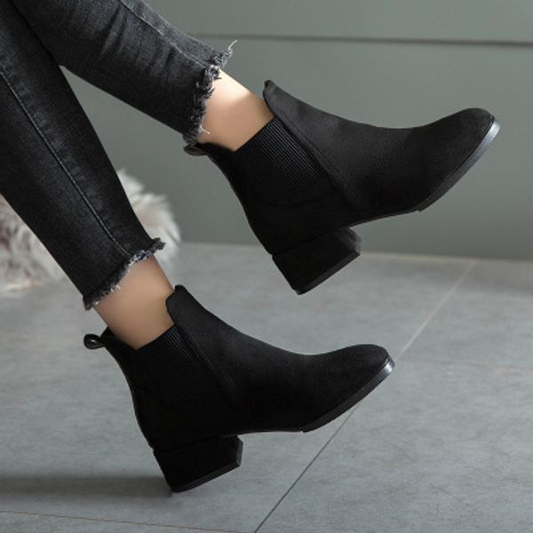 

autumn winter boots women camel black ankle boots for women thick heel slip on ladies shoes bota feminina 36-41