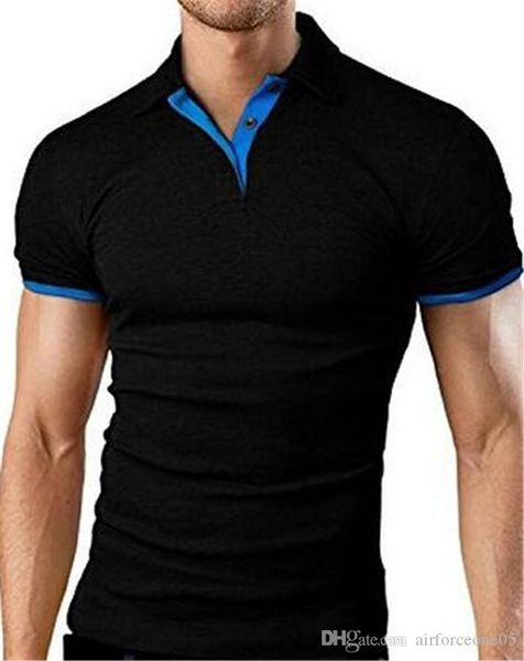 

fashion solid mens polos print lapel neck mens short sleeve skinny plus size casual polos, White;black