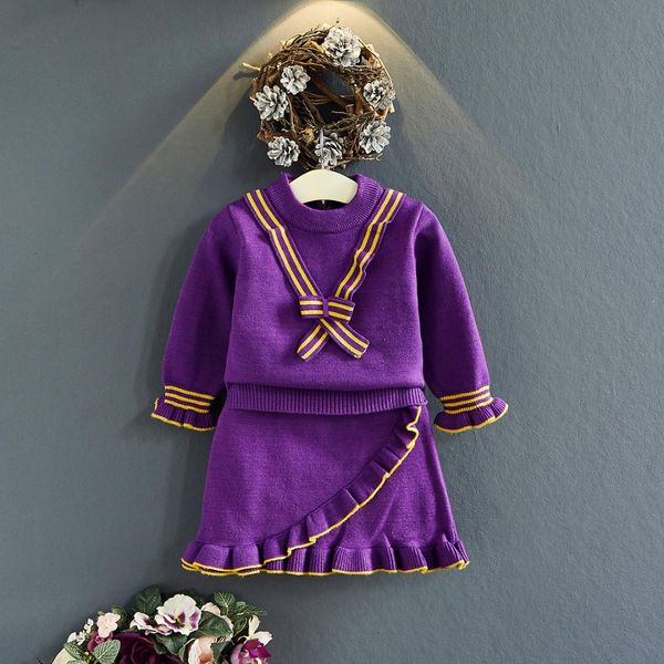 

2019 baby girl autumn winter clothing set,fashion knitted sweater+skirt suit kids girls princess suits clothes, White