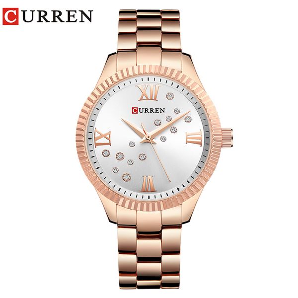 

curren women watch luxury creative rhinestone wristwatches 2019 crystal dress watches for women female quartz watch, Slivery;brown
