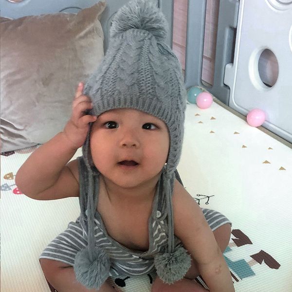 

children winter warm knitted hat beanie kids braids hat child cute ear cap -opk