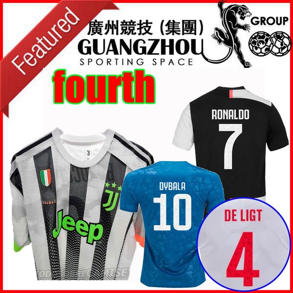 

19 20 ronaldo juventus soccer jerseys 2019 2020 home away third fourth de ligt dybala higuain buffon maglie palace man kids football shirt, Black;yellow
