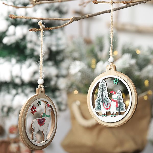 

round bark hollow wooden christmas pendant creative christmas tree wooden ornament decoration alpaca