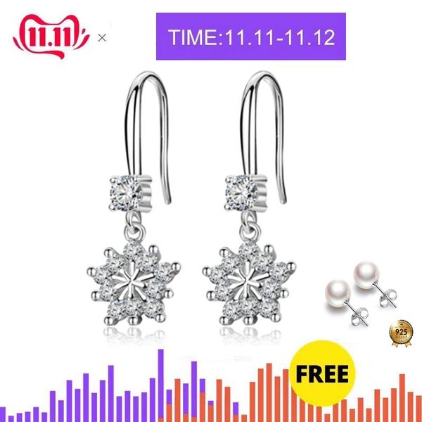 

925 sterling silver snow zircon snowflake earrings micro inlay cubic zirconia earrings for women 2019 black friday deals, Golden;silver