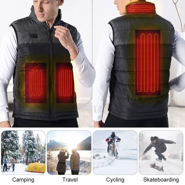 

waterproof insulate waistcoat heated jacket heating vest usb smart dual control fever standing collar mountaineering ski vest, Gray;blue
