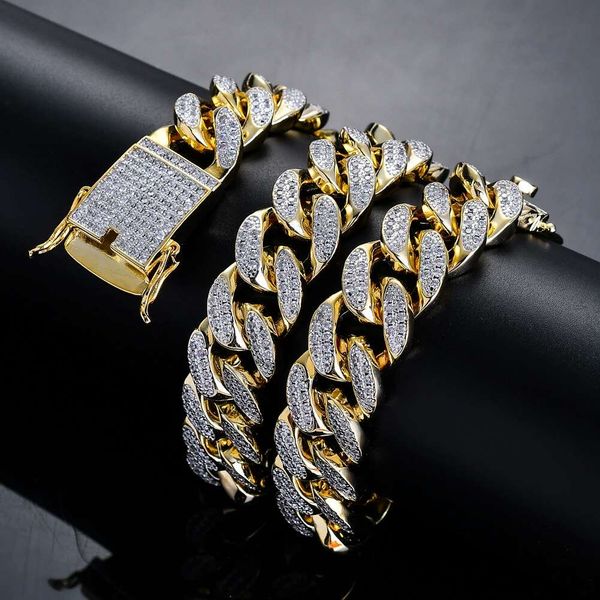 

hip hop diamonds cuban link chains for men western real gold plated copper full zircons golden silver luxury chain necklace