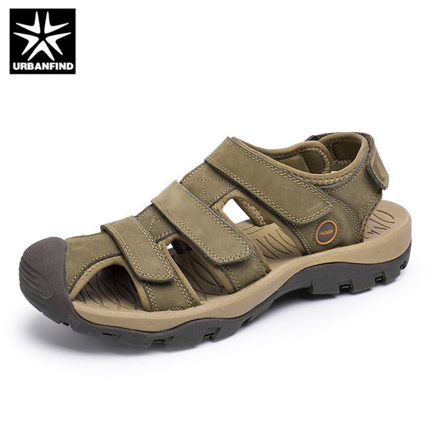 

urbanfind classic men genuine leather sandals summer shoes size 38-46 male breathable comfortable sandals, Black
