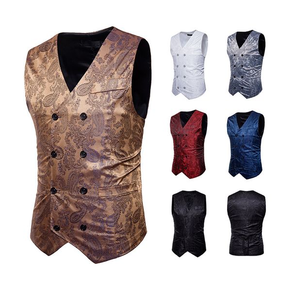 

new hollow fashion men's matching colour gentleman's formal casual printed vest jacket, Black;white