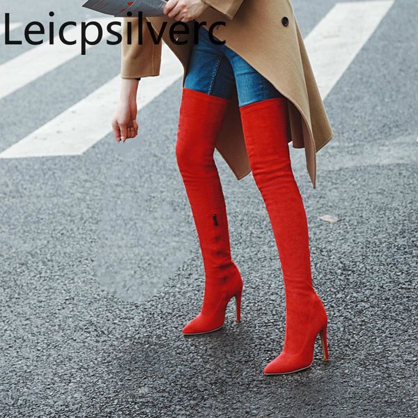 

women's boots autumn and winter the new fashion pointed zipper fine heel high heel women's over the knee boots plus size 32-48, Black