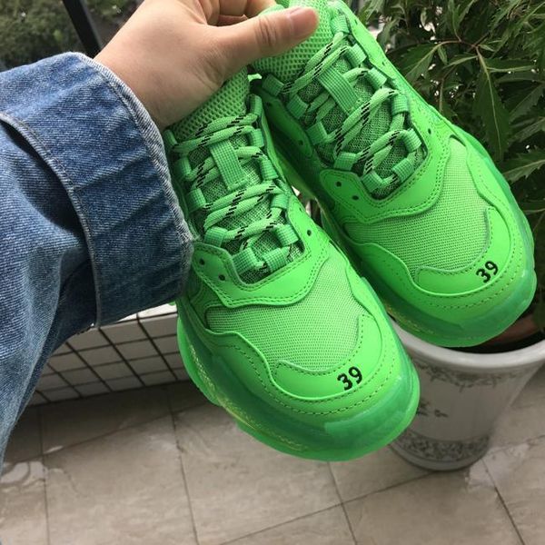 

2019 fashion paris triple-s sneaker triple s casual dad shoes for men's women fluorescent green ceahp sports designer shoe size 36-45 n, Black