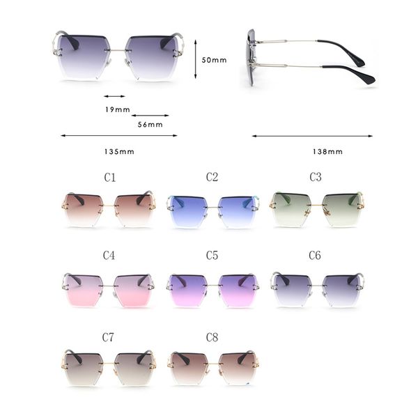 

women's square rimless sunglasses women gradient 2020 shades fashion luxury sun glasses female ladies gray eyewear uv400, White;black