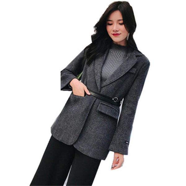 

fashion woolen blazer women jacket autumn winter new plus size thick retro striped woolen blazer women coat, White;black